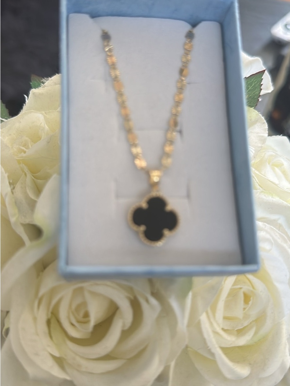 Gold Chain Necklace with Black Clover Pendant